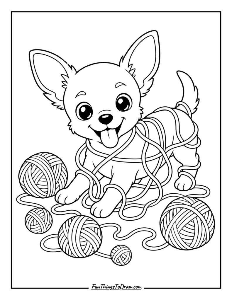 Chihuahua Puppy With Yarn Balls