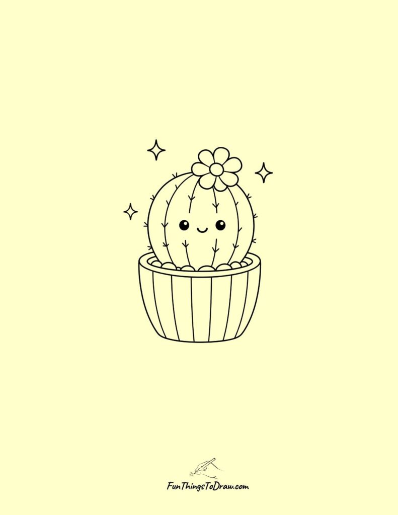 Happy Cactus in Striped Pot Drawing
