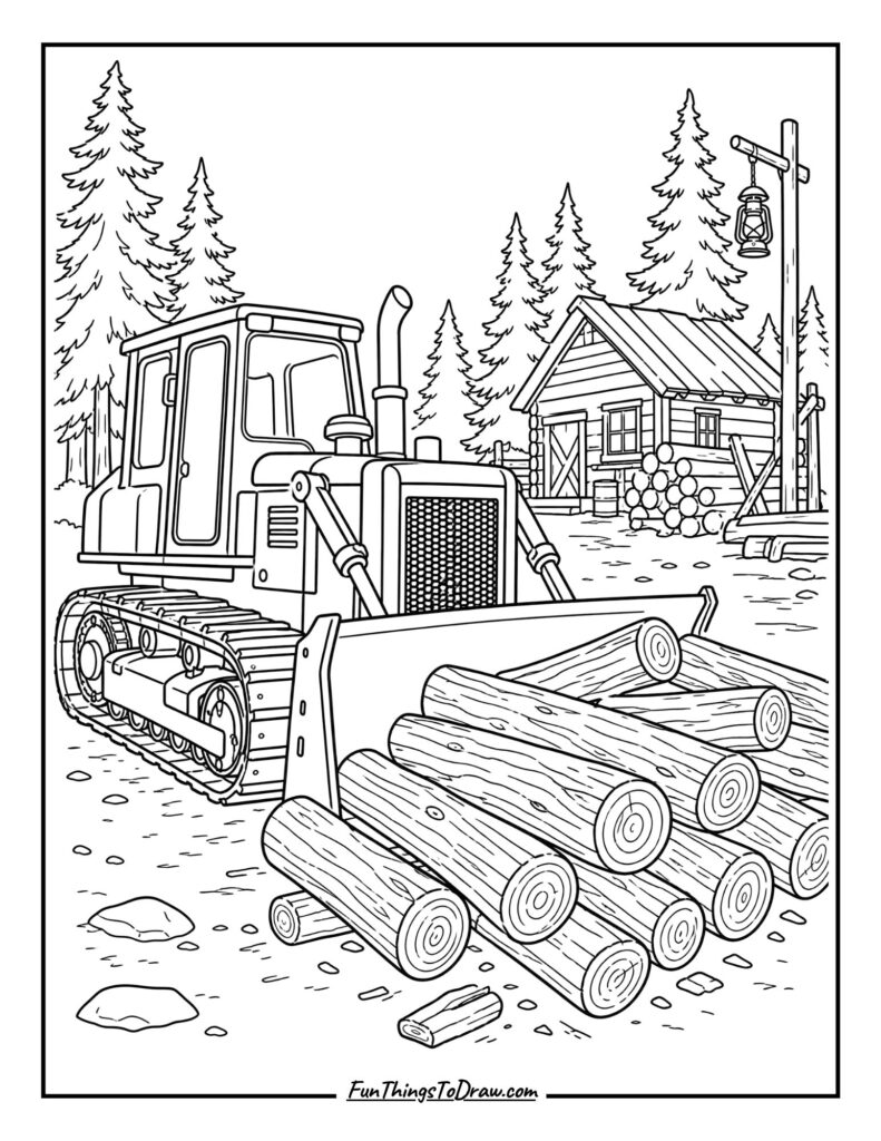 Bulldozer Loading Wooden Logs