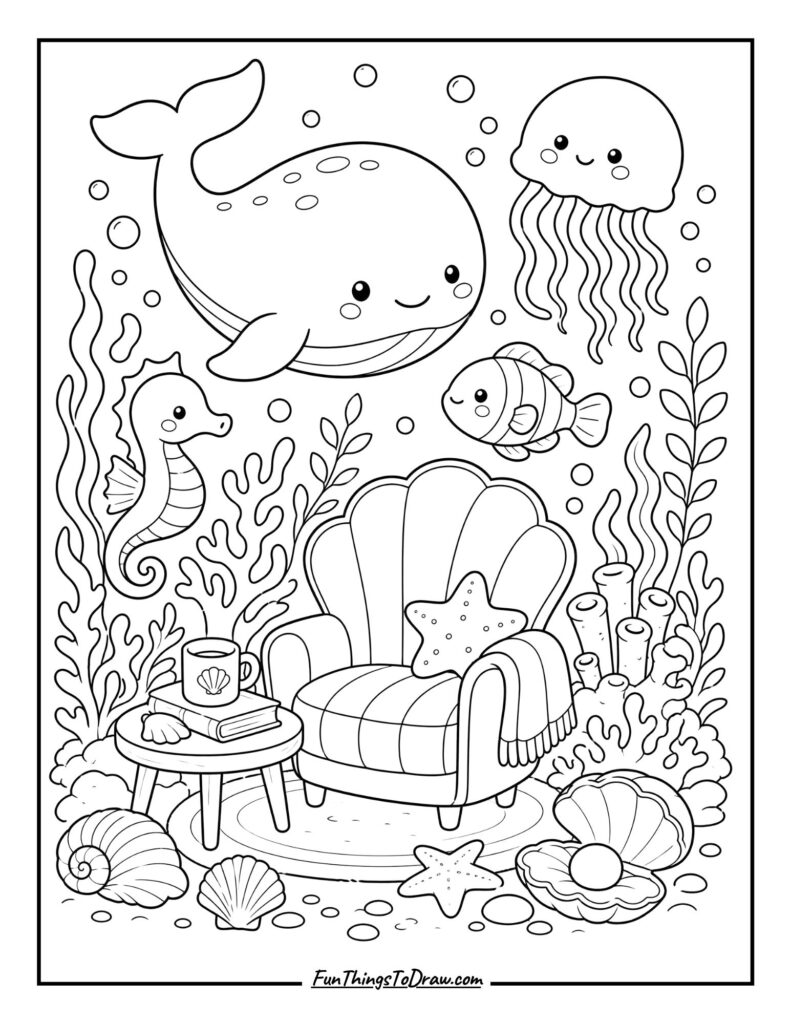 Kawaii Aquarium Nook Coloring Page