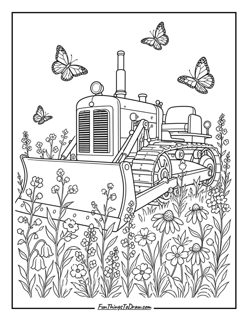 Bulldozer Amidst Wildflowers