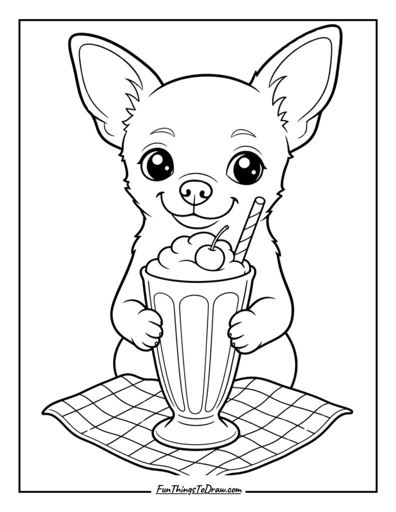 Chihuahua Sipping a Milkshake coloring page