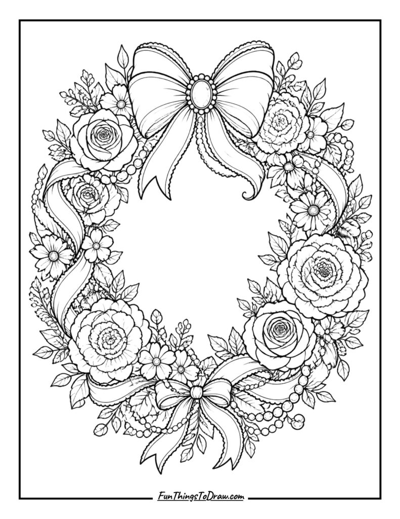 Detailed Preppy Wreath coloring page