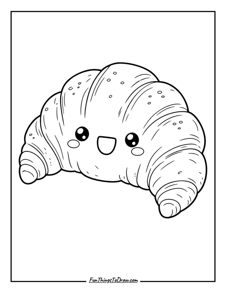 Grinning Croissant Coloring Page