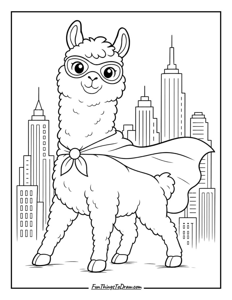 Llama Superhero Colorong Page