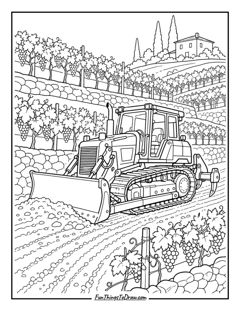 Bulldozer Clearing a Vineyard Slope