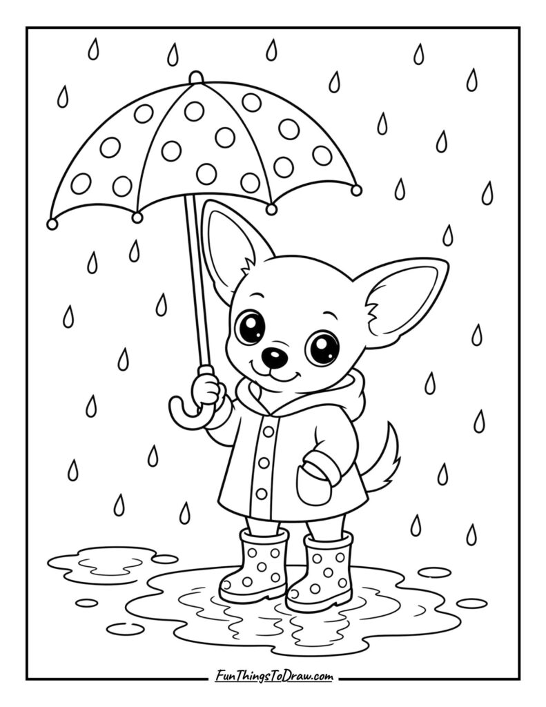 Chihuahua Under an Umbrella coloring page