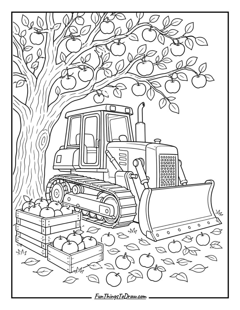 Bulldozer by a Country Apple Orchard
