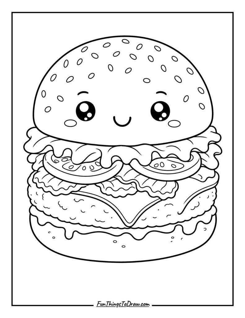 Friendly Burger Buddy Coloring Page