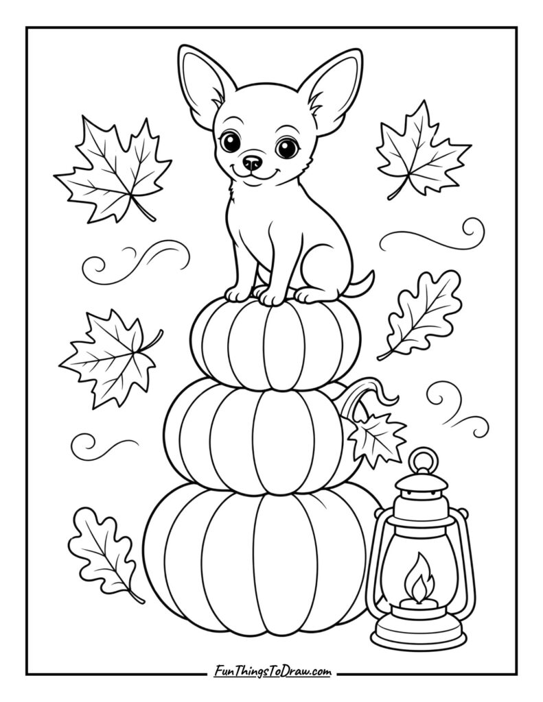 Chihuahua With Autumn Pumpkin and Leaves