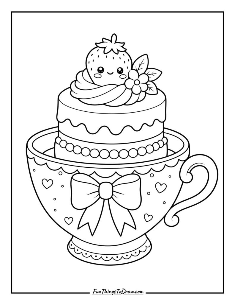Dainty Teacup Cake Coloring Page