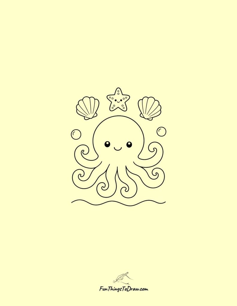 Kawaii Octopus Juggling Sea Shells Drawing