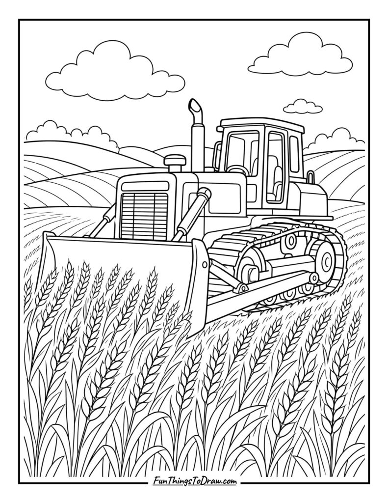 Bulldozer in a Rolling Wheat Field