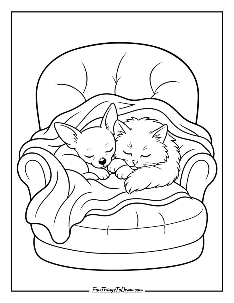 Chihuahua With a Sleepy Cat Companion coloring page
