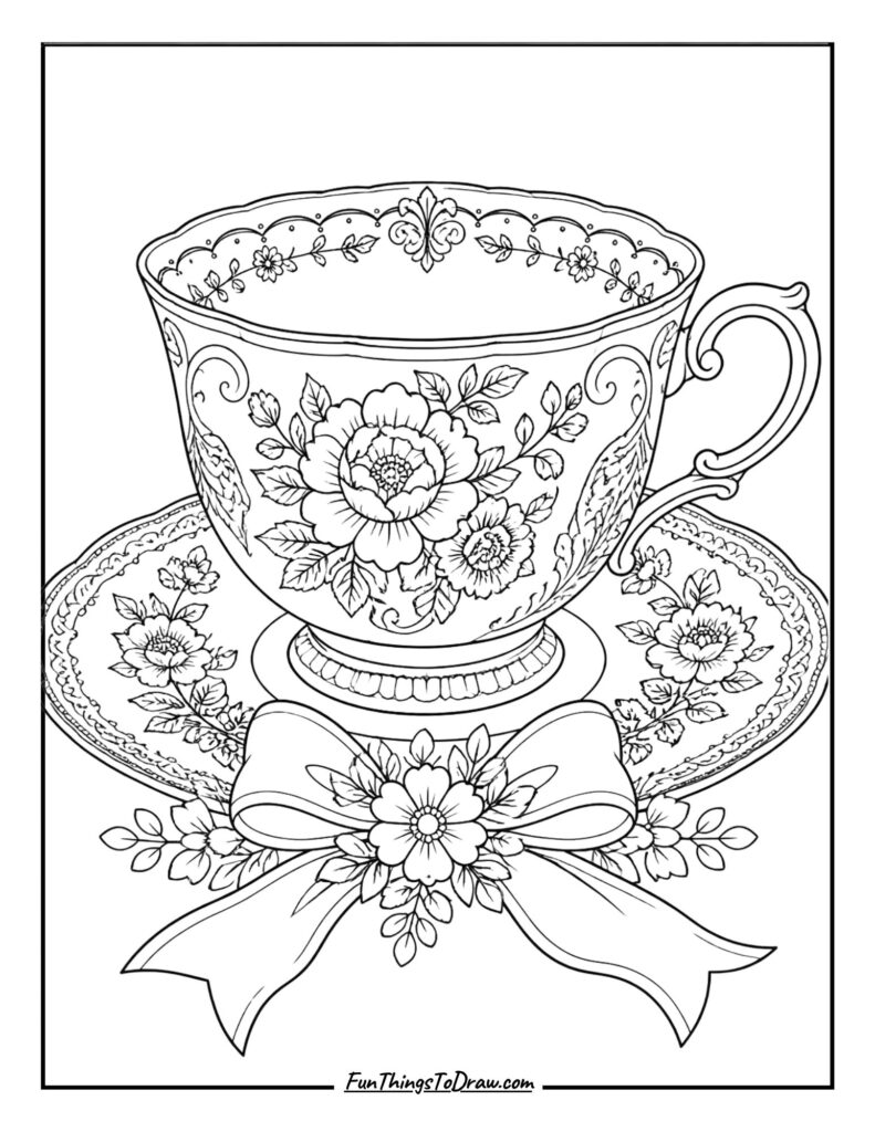 Detailed Preppy Teacup coloring page