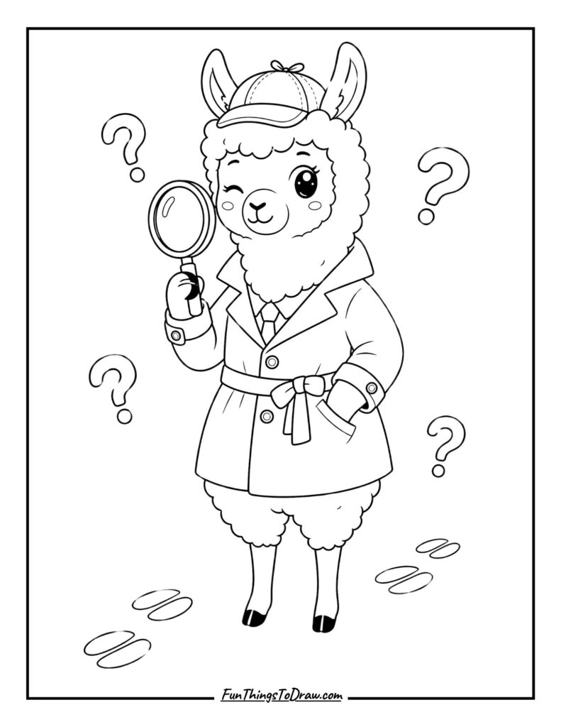 Llama Detective Coloring Page
