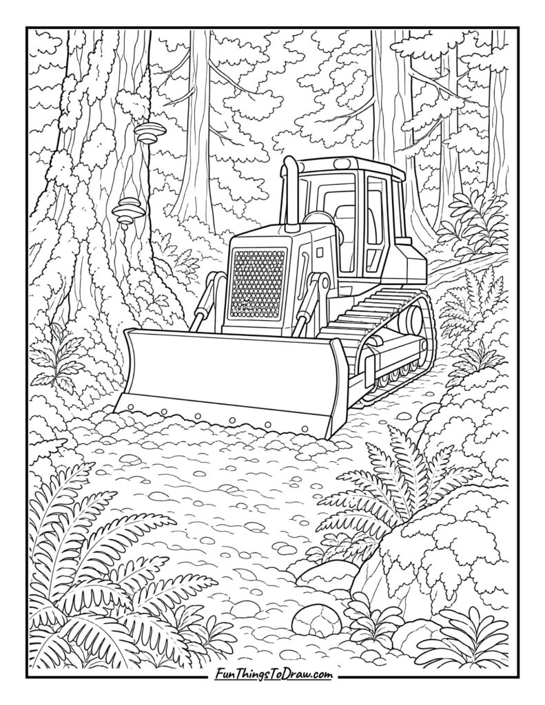 Bulldozer Restoring a Woodland Trail