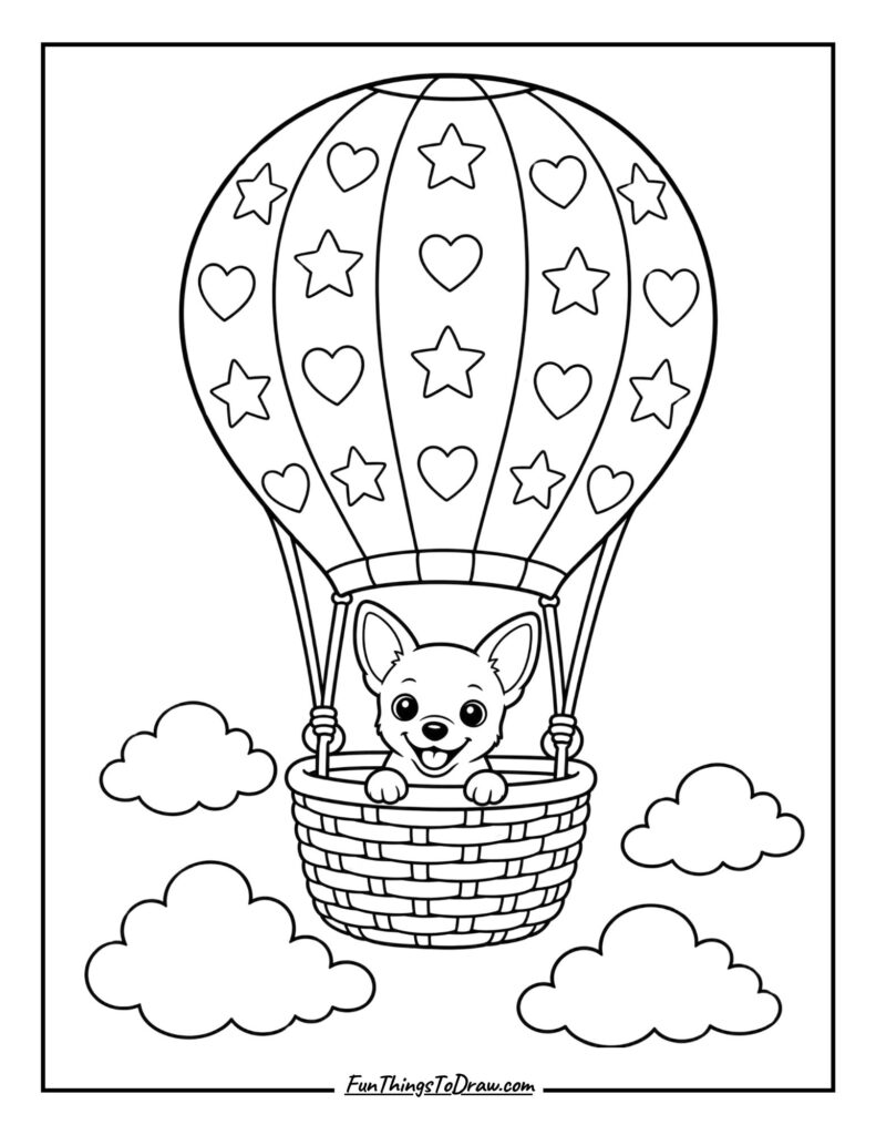 Chihuahua in a Hot Air Balloon coloring page