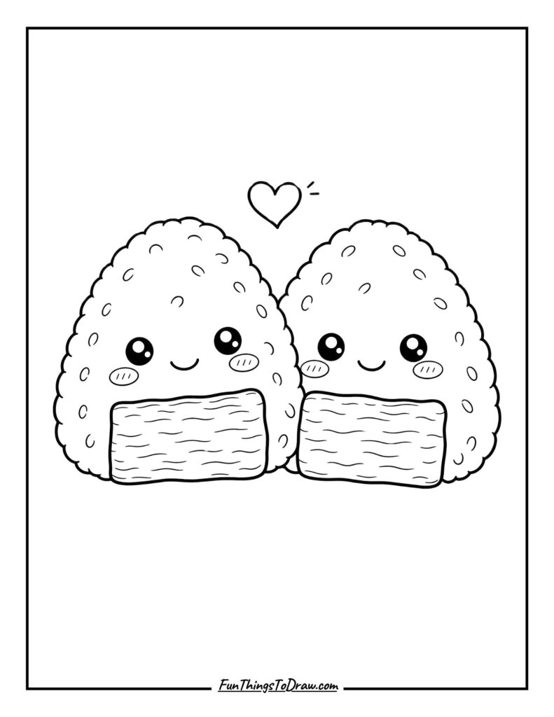 Kawaii Adorable Onigiri Pair Coloring Page