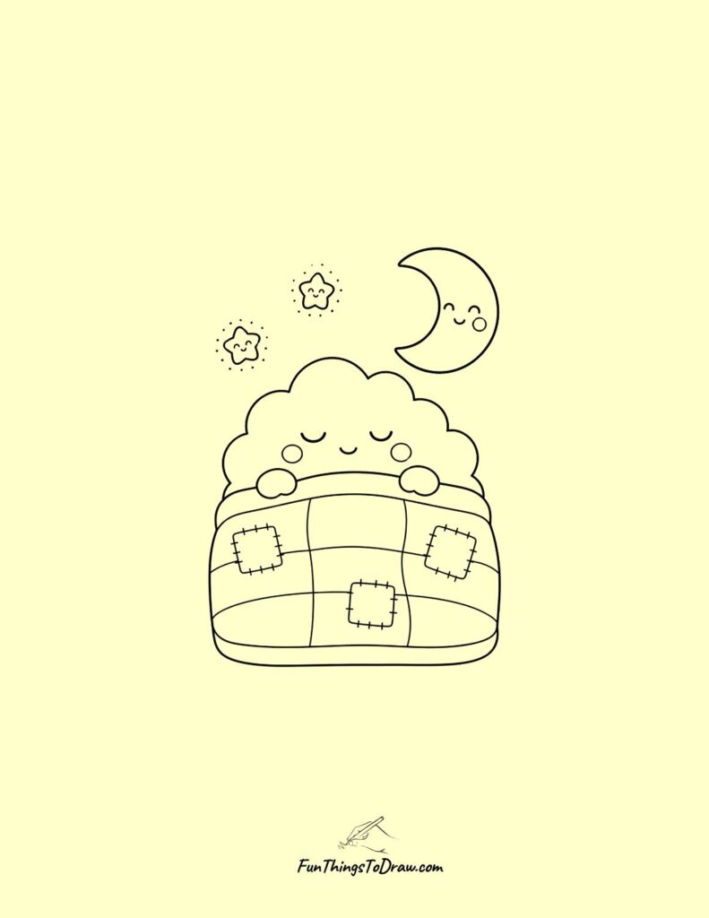 Sleepy Cloud with Blanket Drawing