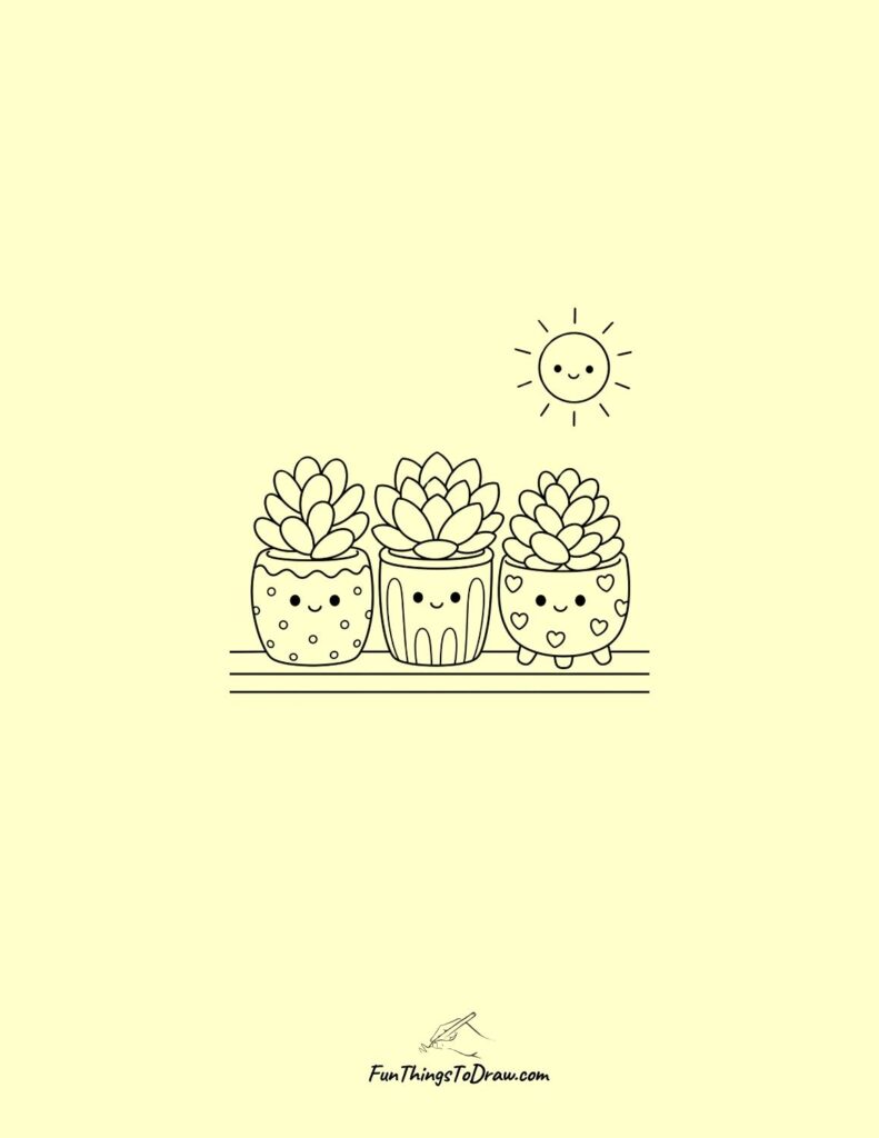 Kawaii Succulent Trio Drawing