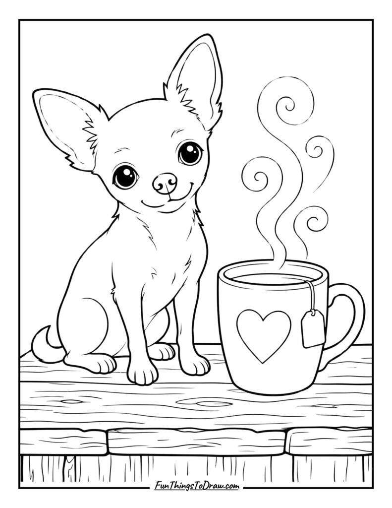 Chihuahua With a Cup of Tea coloring page