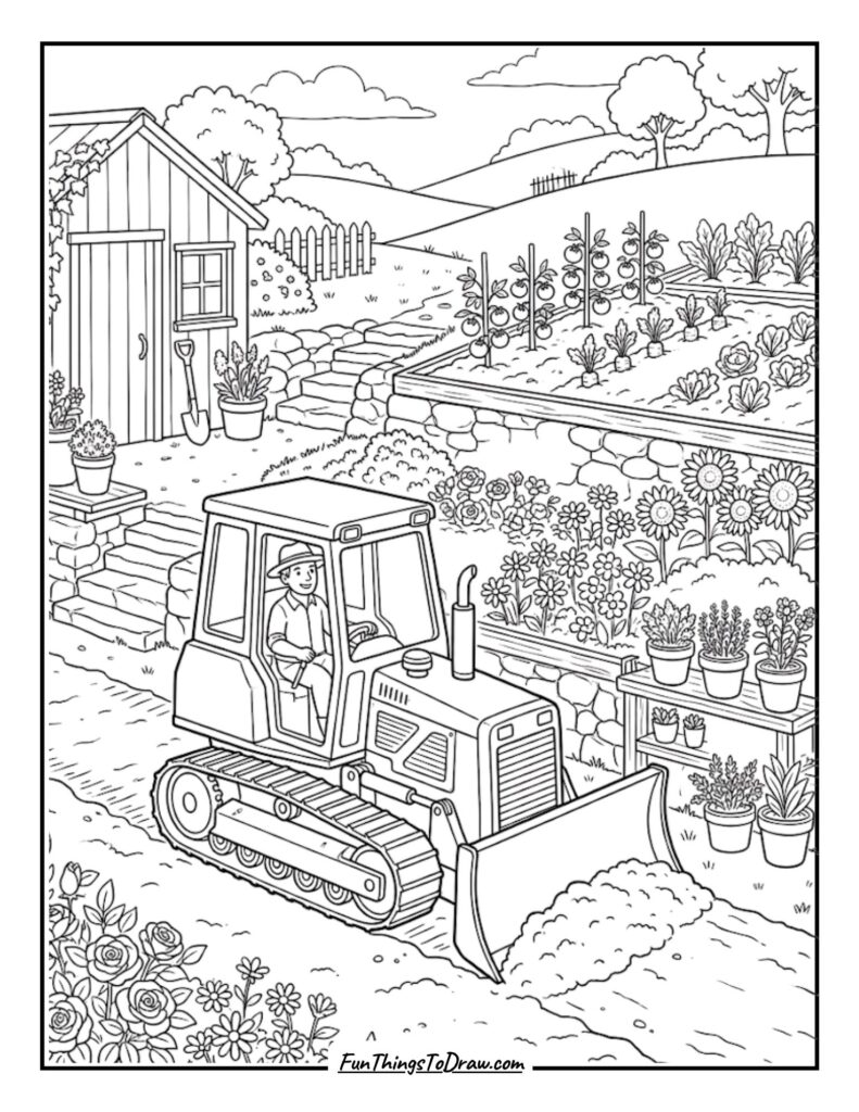 Bulldozer Coloring Page for adults
