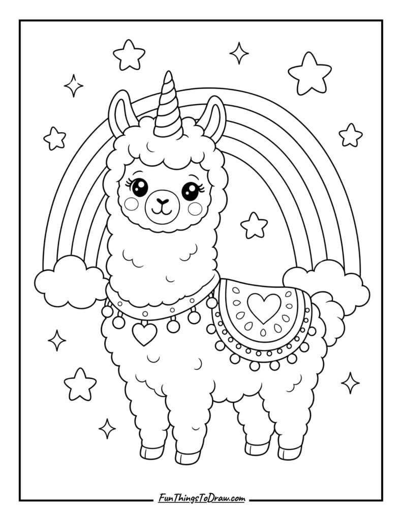 Cute Kawaii Llama with a Unicorn Horn