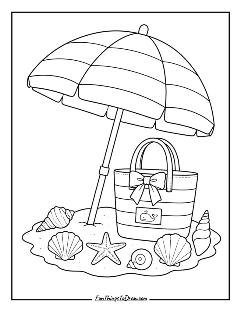 Striped Beach Umbrella coloring page