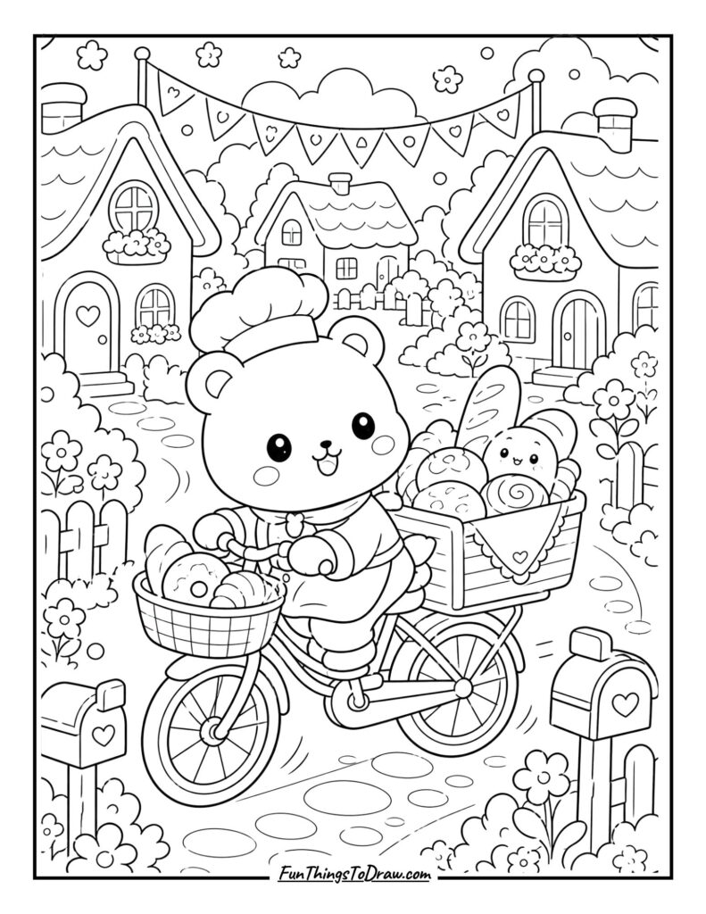 Kawaii Bakery Delivery Coloring Page