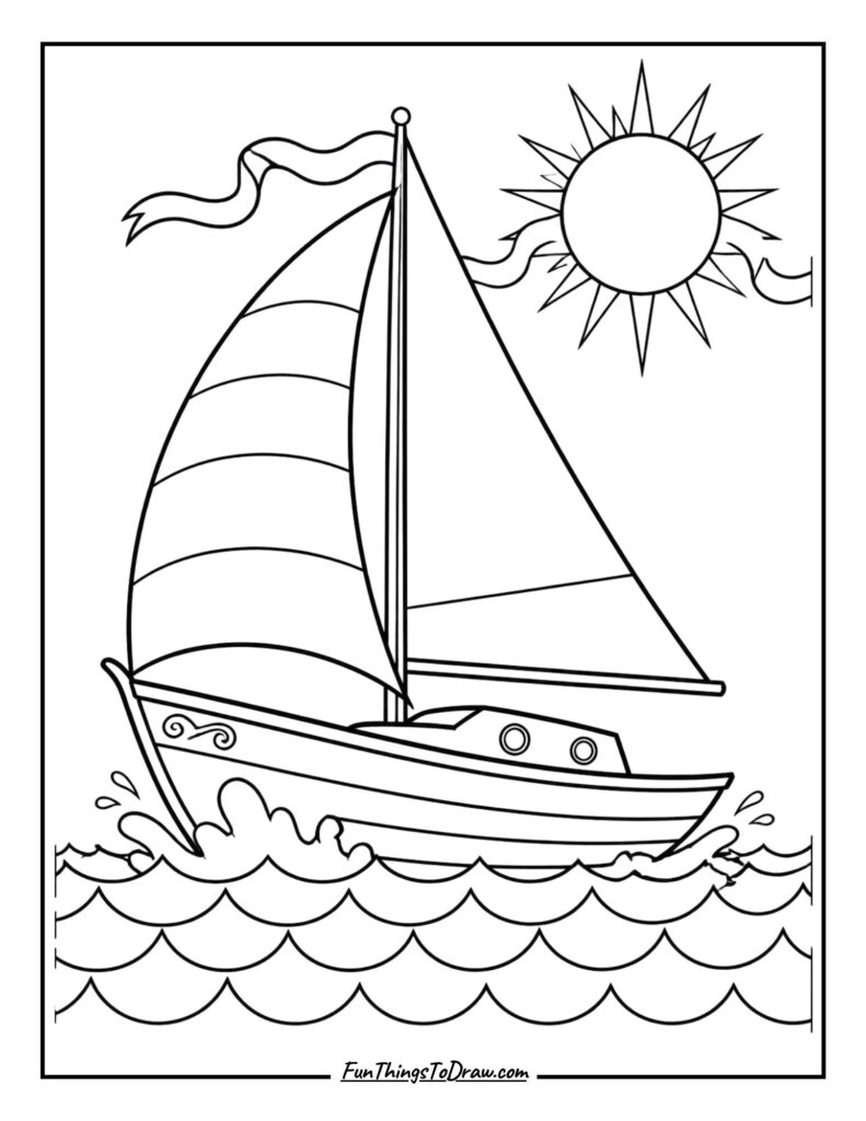 Sailboat on Waves coloring page
