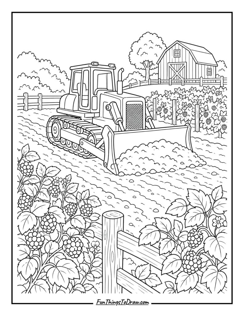 Bulldozer Shaping a Berry Farm coloring page