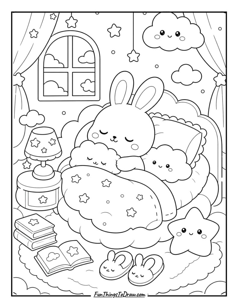 Cloudy Day Cute Bedroom Coloring Page
