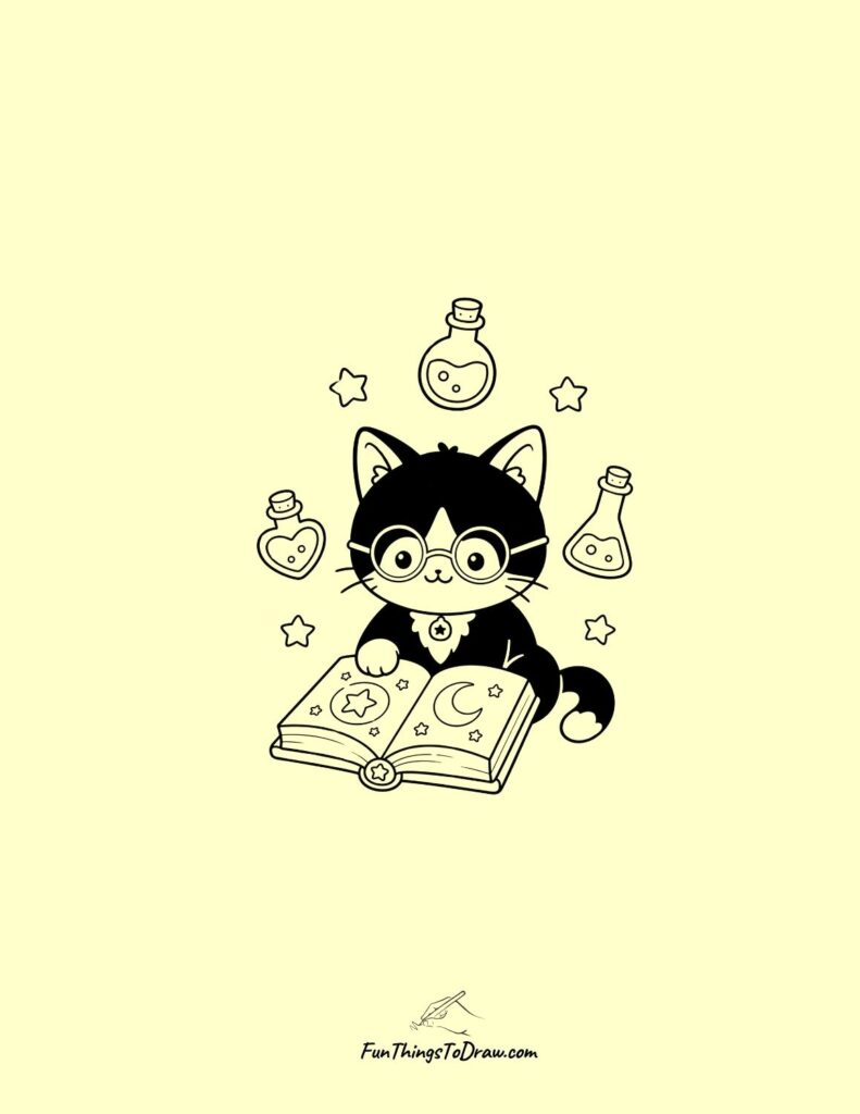 Kawaii Magic Potion Library Cat