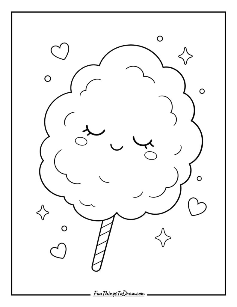 Kawaii Cotton Candy Coloring Page