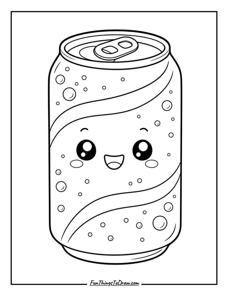 Kawaii Bubbly Soda Can Coloring Page