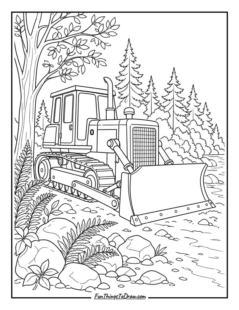 Bulldozer at a Peaceful Forest Edge