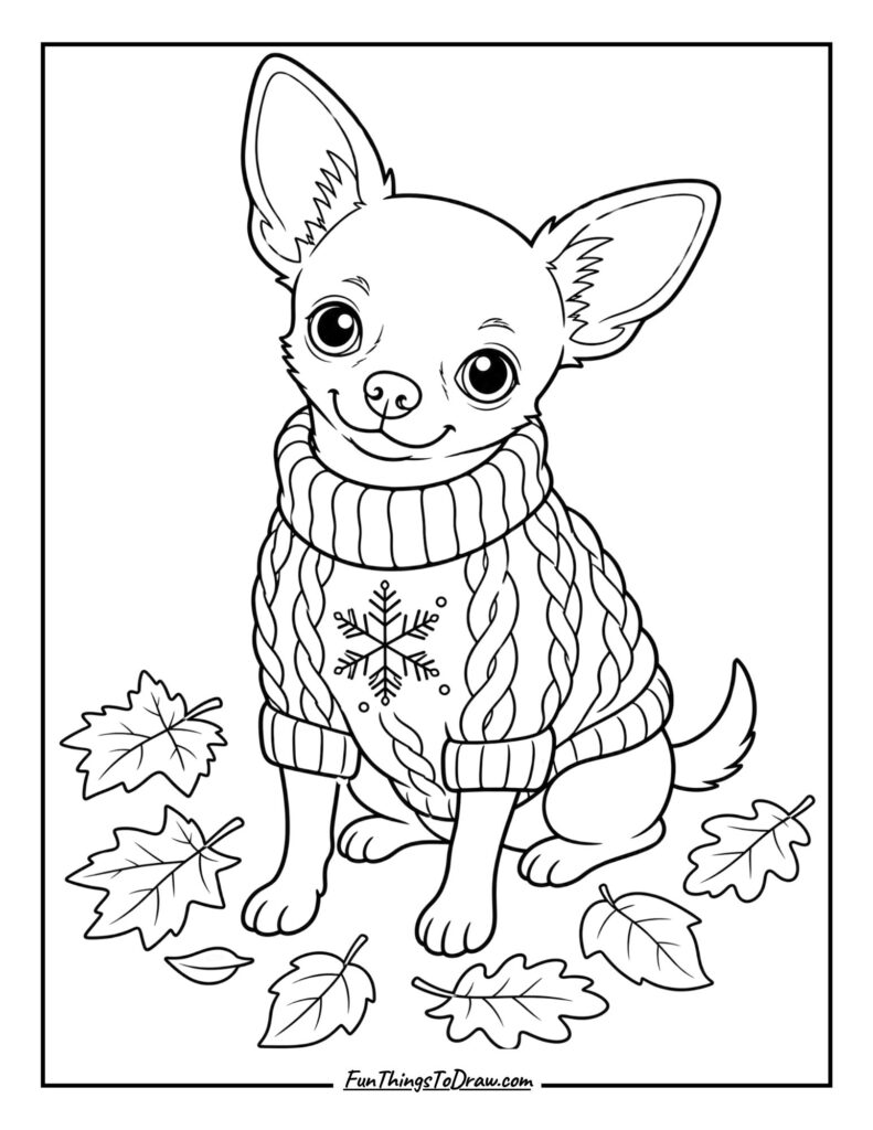 Chihuahua Wearing a Cozy Sweater coloring page