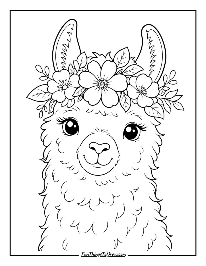 Llama with a Flower Crown coloring page