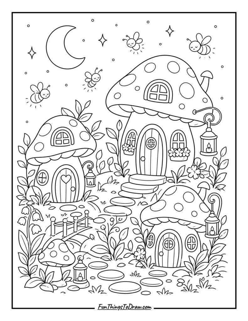 Moonlit Kawaii Mushroom Village
