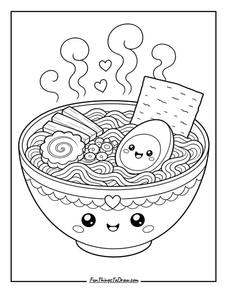 kawaii Cozy Ramen Bowl Coloring Page
