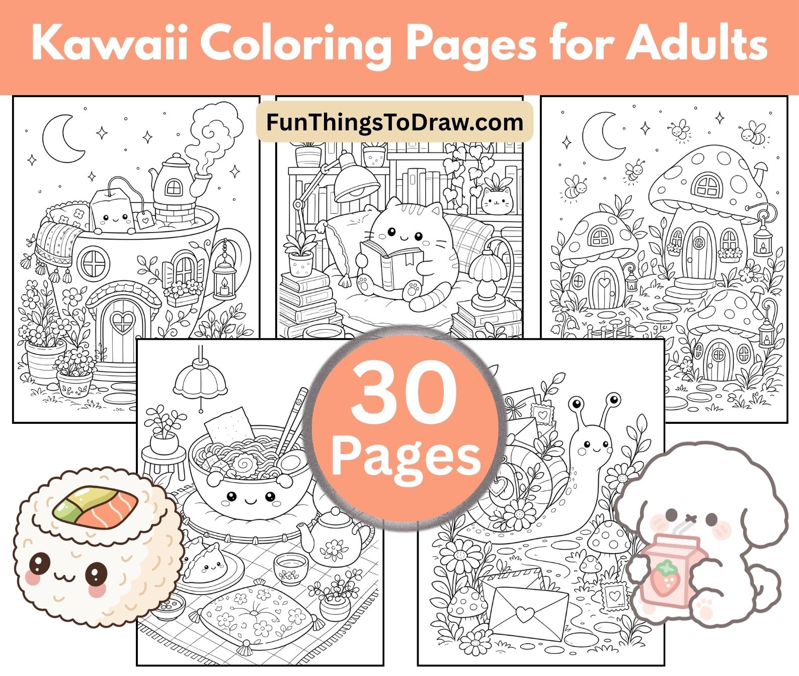 Cute Kawaii Coloring Pages for Adults