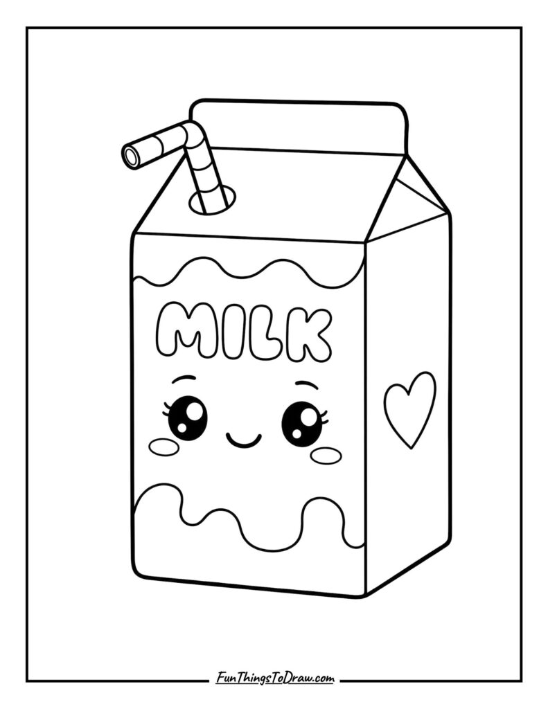 Kawaii Milk Carton Coloring Page