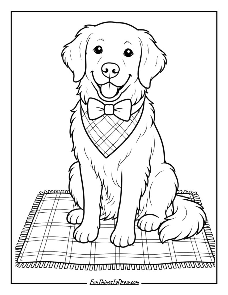 Preppy Golden Retriever coloring page