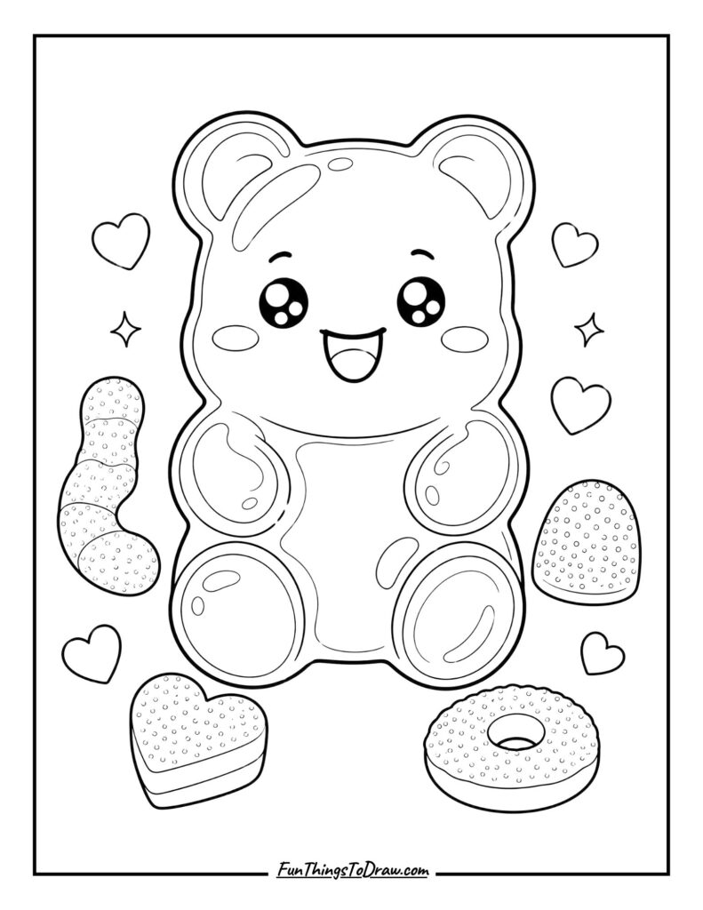 Kawaii Gummy Bear Coloring Page