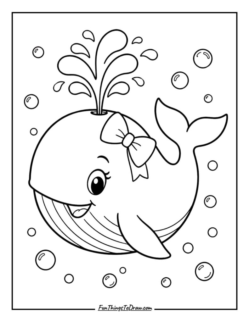 Whale with Ribbon Bow coloring page