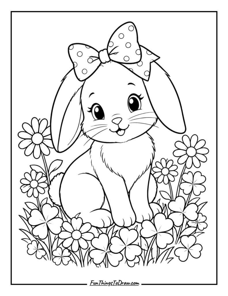 Preppy Bunny with Bow coloring page