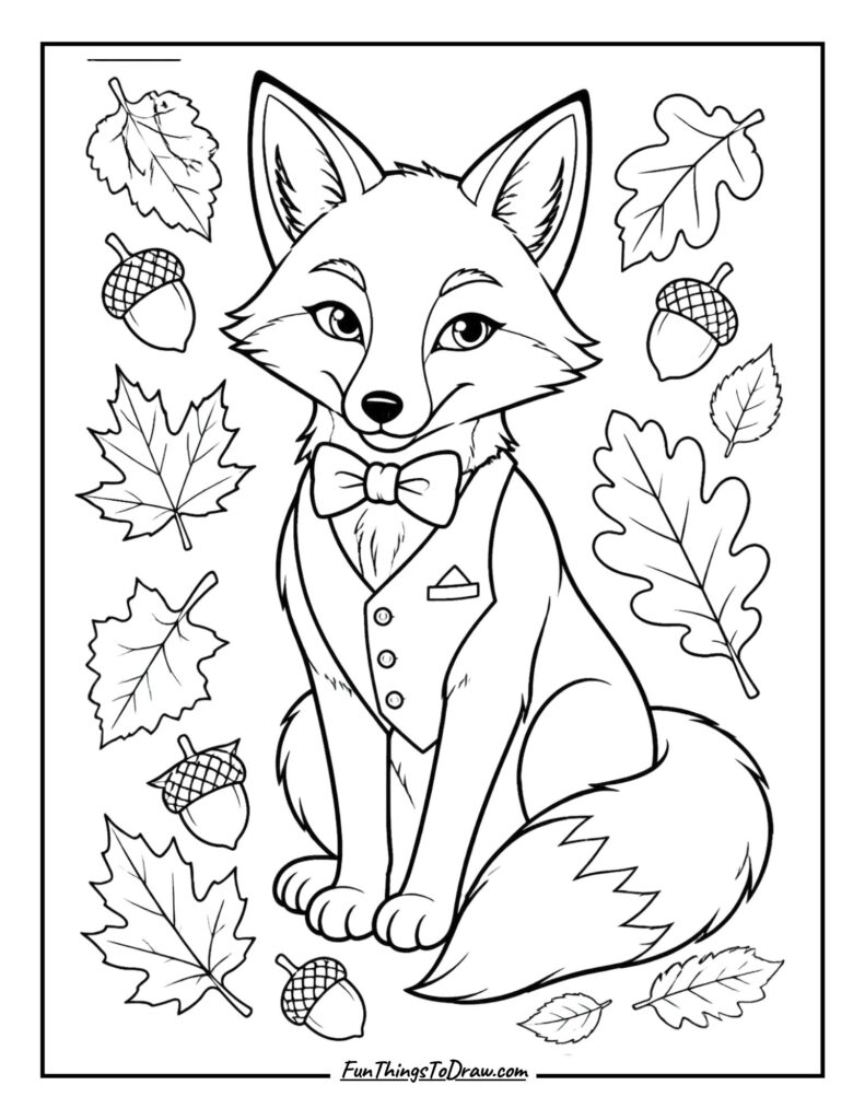 Bow-Tie Fox Coloring Page