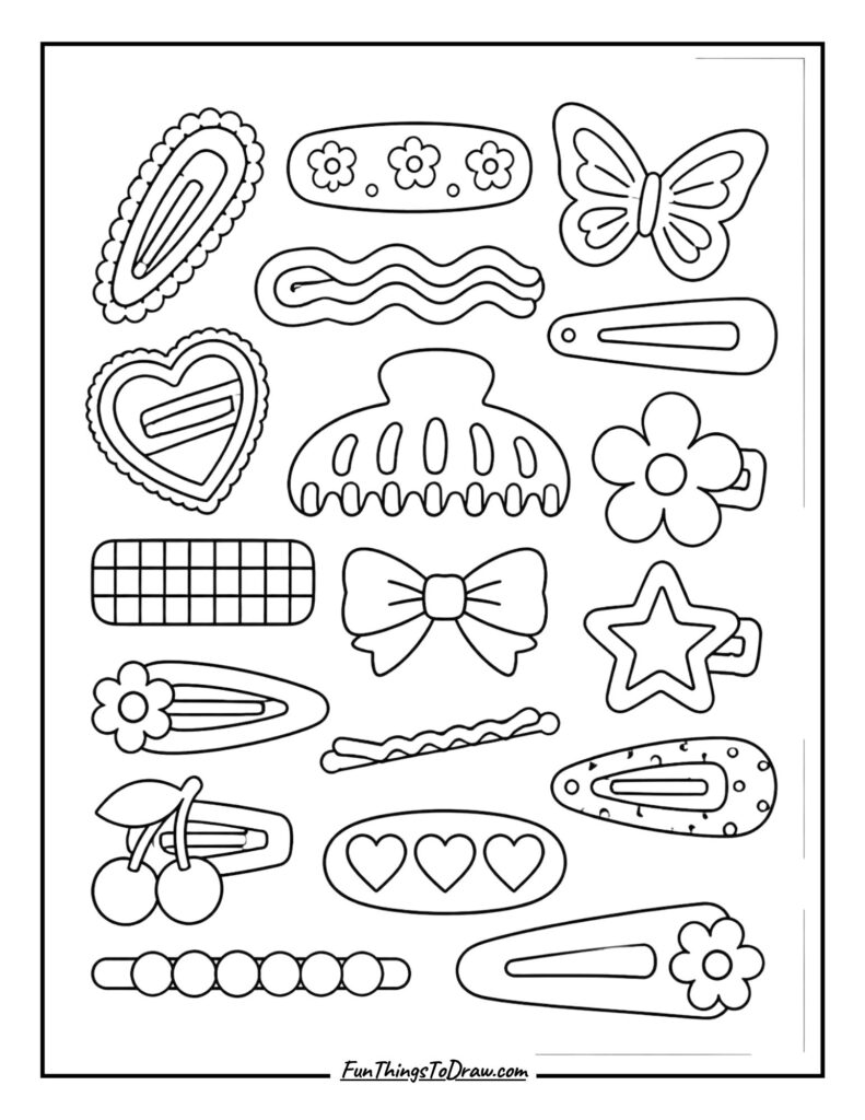 Bow Hair Clips Set Coloring Page