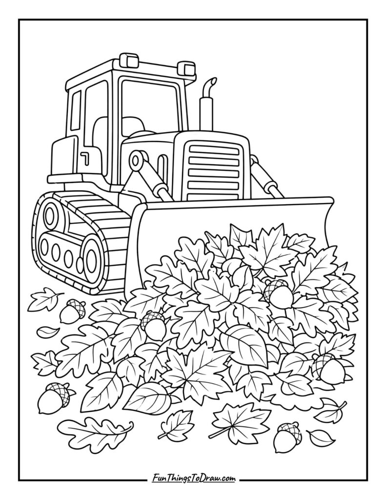 Bulldozer Clearing Autumn Leaves coloring page